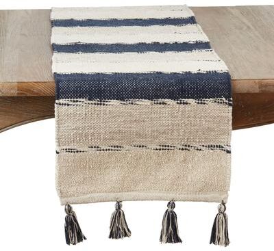 "Saro Lifestyle Tasseled Stripe Table Runner - 16""x72"""