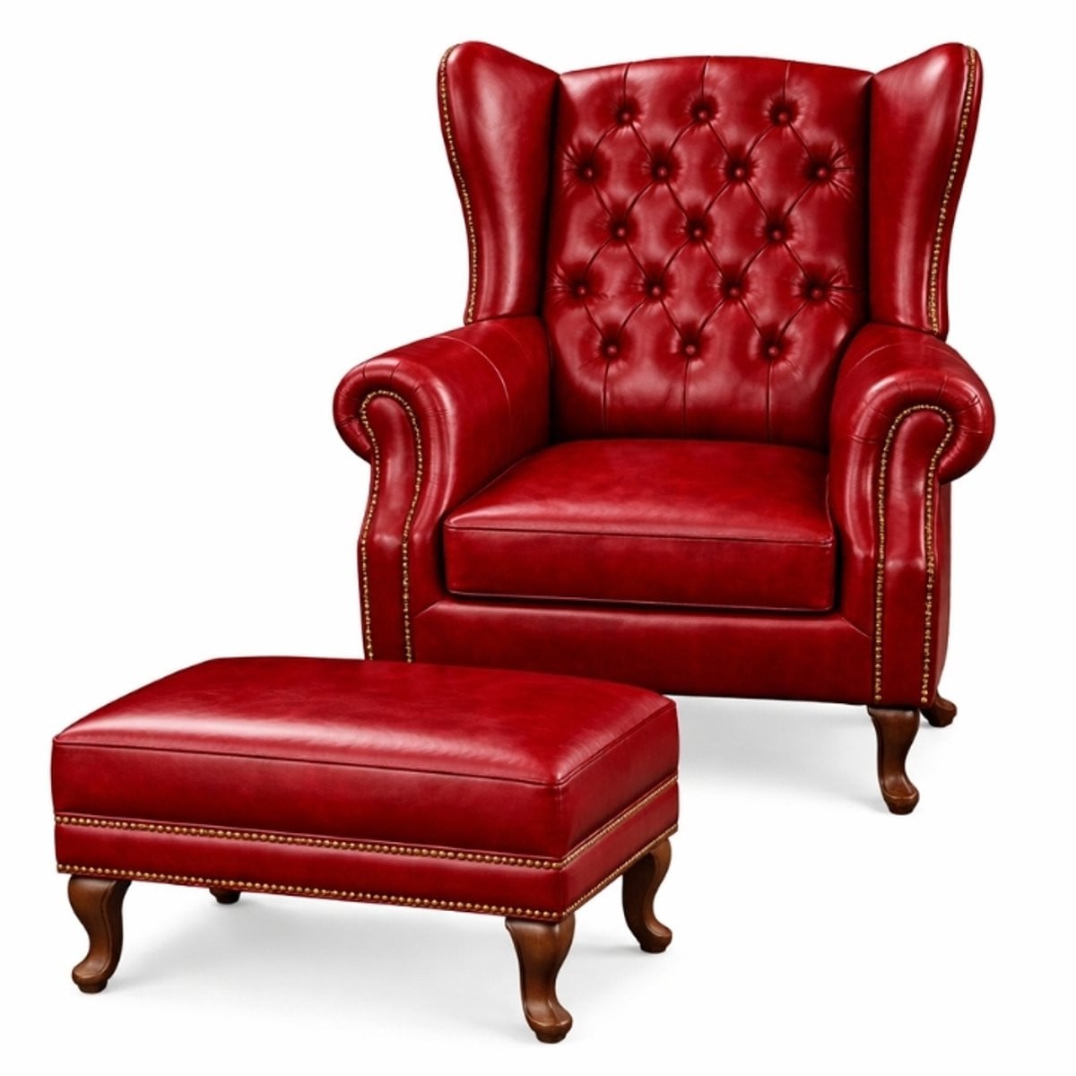 Nova Living Chesterfield Fauteuil met Hocker - Rood Leer - Lounge Chair