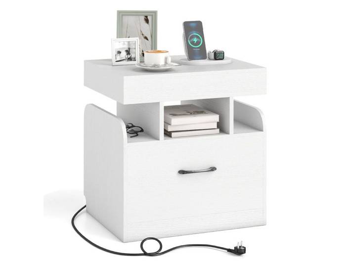 COSTWAY Table de Chevet avec Tiroir & Rangement Supérieur Étagères Ouvertes pour Salon Chambre Bureau Blanc