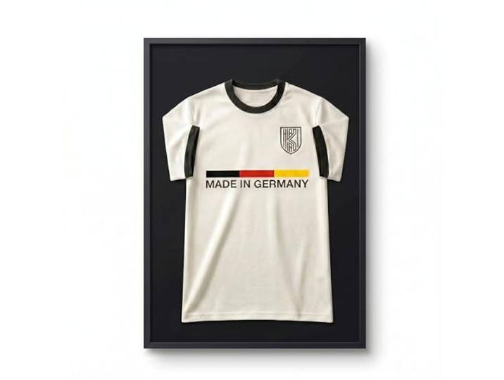 K-Möbel Echtholz Trikot Rahmen Schwarz 70x100 cm - Made in Germany - Trikot Vitrine mit schwarzem Hintergrund und breitem Rahmen - Tiefer Bilderrahmen - Bilderrahmen zum befüllen groß - Trikotvitrine