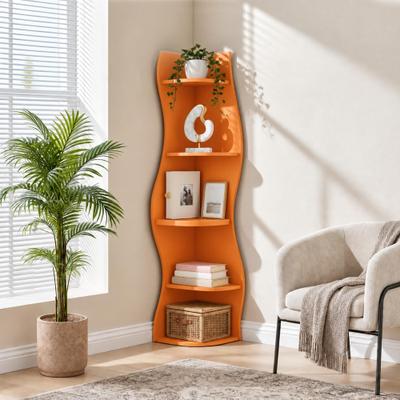 Kodotan sofa 5-Tier Corner Shelf, Modern Wavy Corner Bookshelf, Tall Corner Storage Rack, Space-Saving Display Stand with Rounded Edges