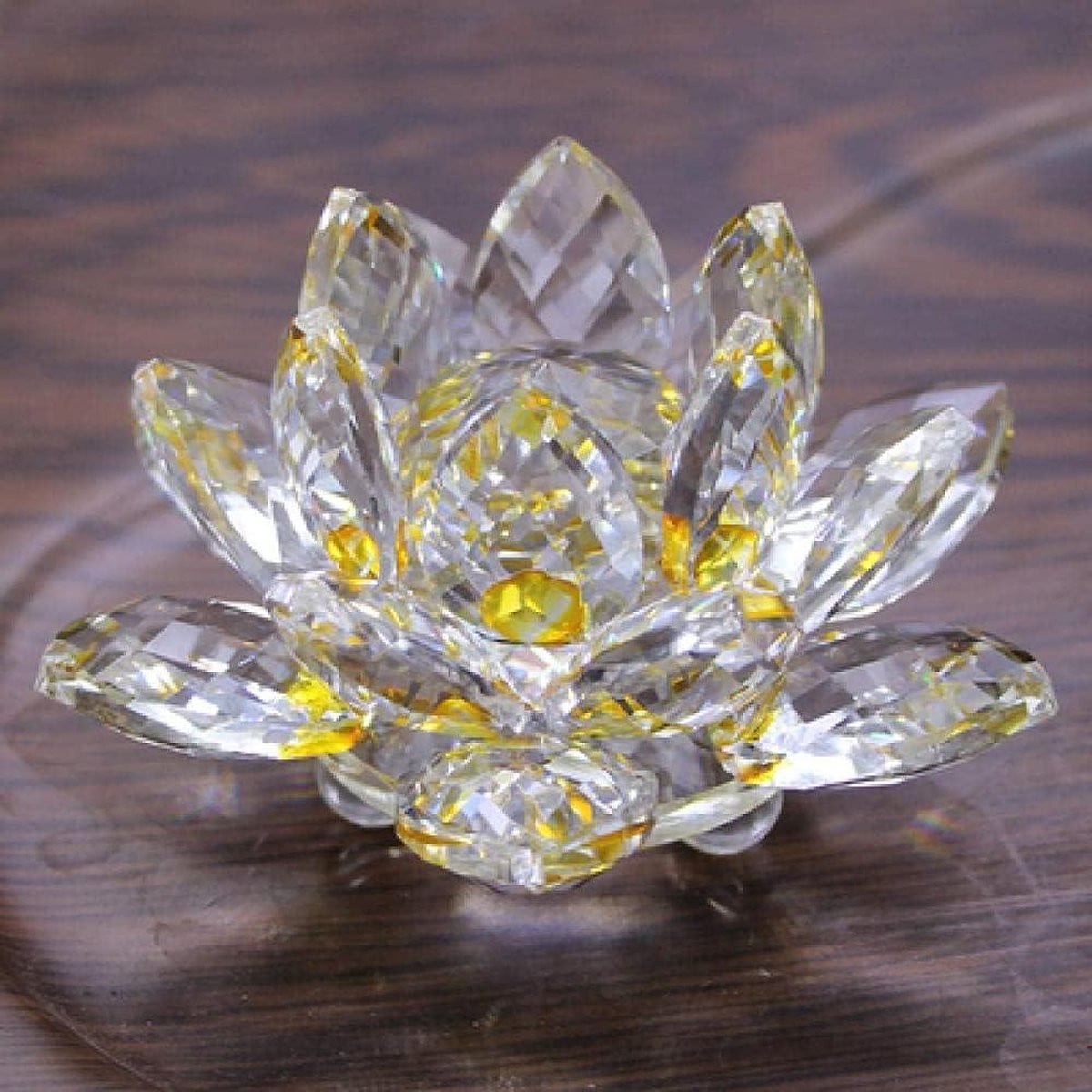Kristallen Lotus Bloemen Decoratie Beeldje Geel - 10 cm