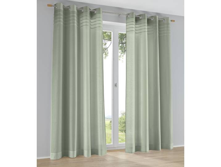 Vorhang KUTTI Kessy , grün (salbei), B:140cm H:145cm, Baumwolle, Polyester, Gardinen, Vorhang, Eleganter Uni-Vorhang mit dekorativer Biesenblende