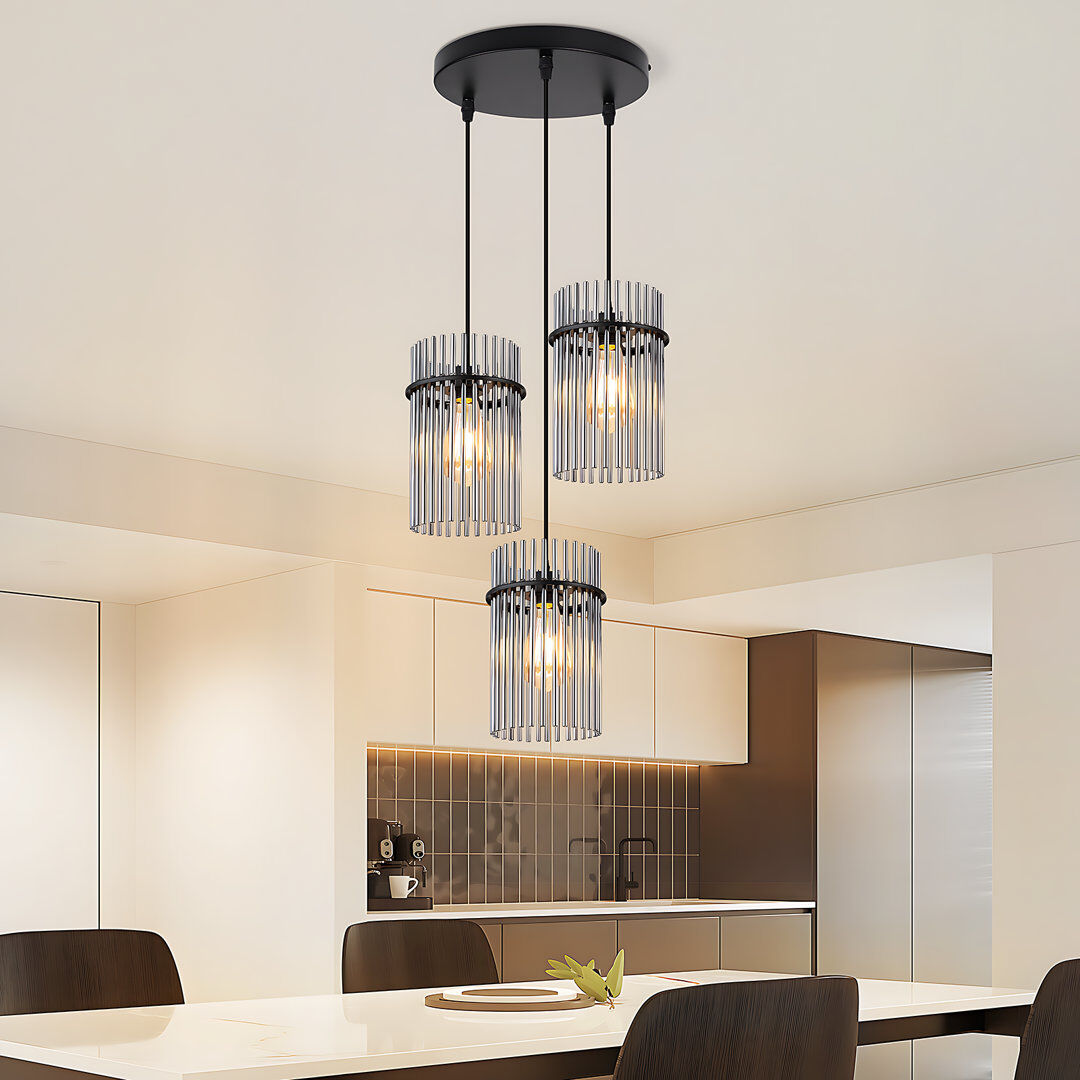 Metro 3-Light Cylinder Kitchen Island Pendant Black 150cm H X 25cm W X 25cm D