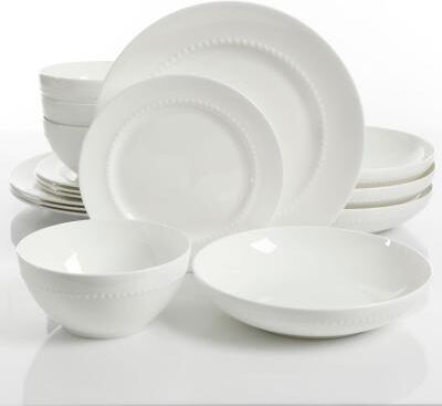 Gibson Double Bowl Dinnerware 16 Piece Set in Snow