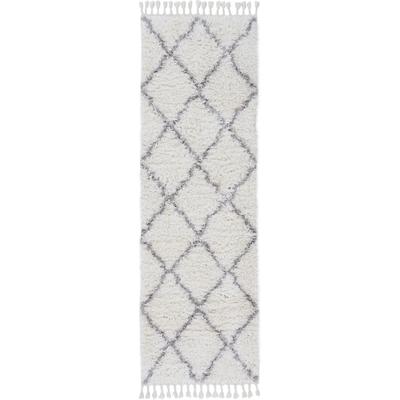 Hochflor-Teppich CARPETFINE "Eddy", weiß, B:80cm H:30mm L:300cm, Polyester, Teppiche, Fransenteppich, Shaggy, auch als Läufer und in quadratisch, mit Fransen, Wohnzimmer