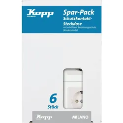 Kopp 912113055 MILANO - Profi-Pack: 6x Schutzkontakt-Steckdosen, erhöhter Berührungsschutz, Farbe: weiß