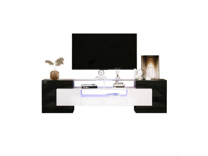 Meuble TV 200 x60x30cm MDF noir et blanc
