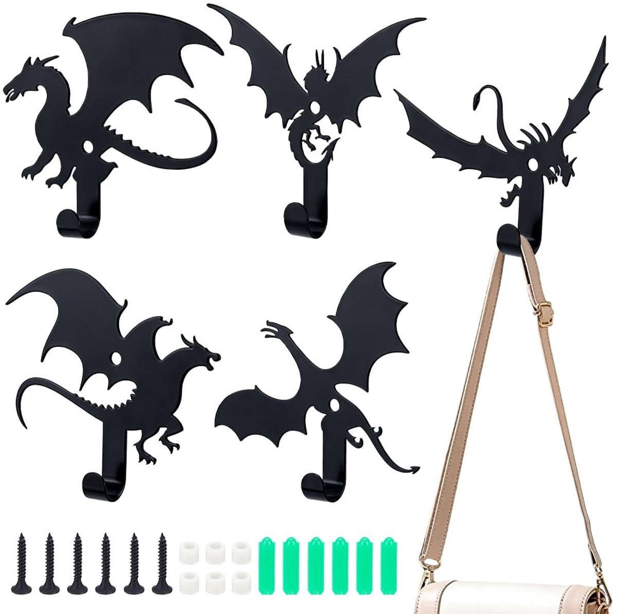 Omgoods Set van 5 Decoratieve Draak Wandhaken