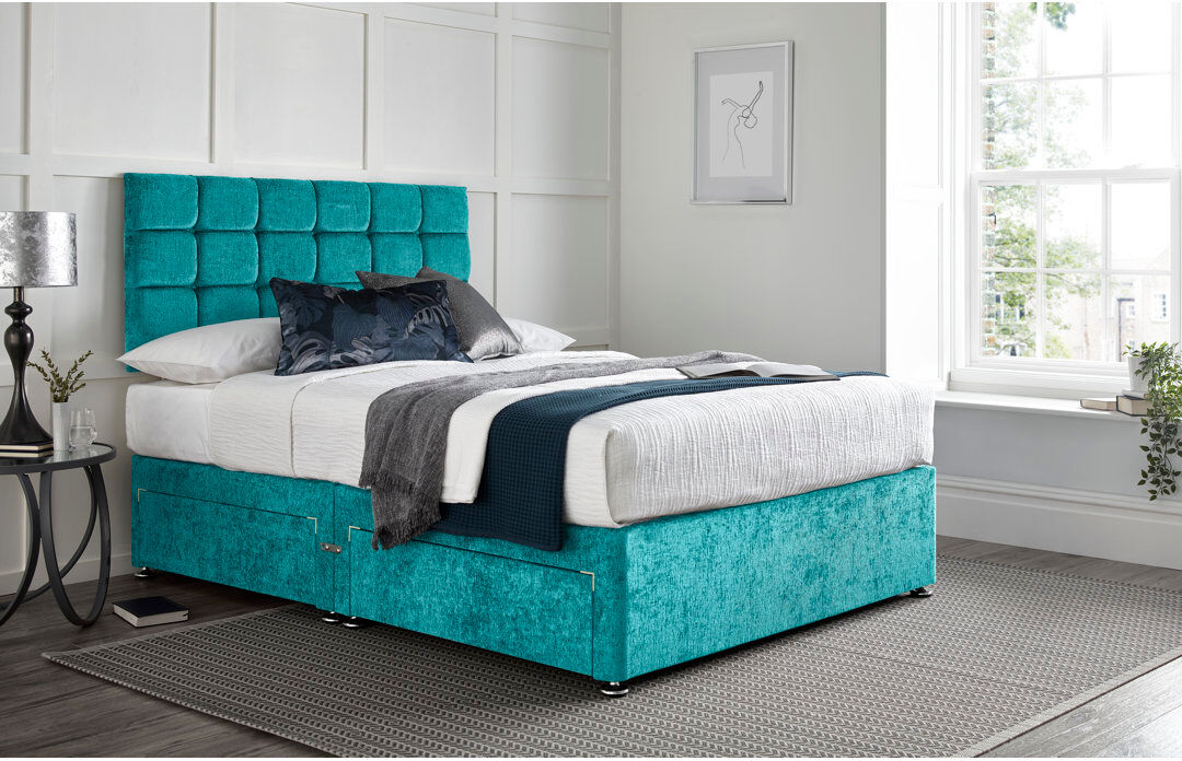 Wayfair Sleep Wattenberg Divan Bed with 24" Headboard on Struts Teal Double (4'6)