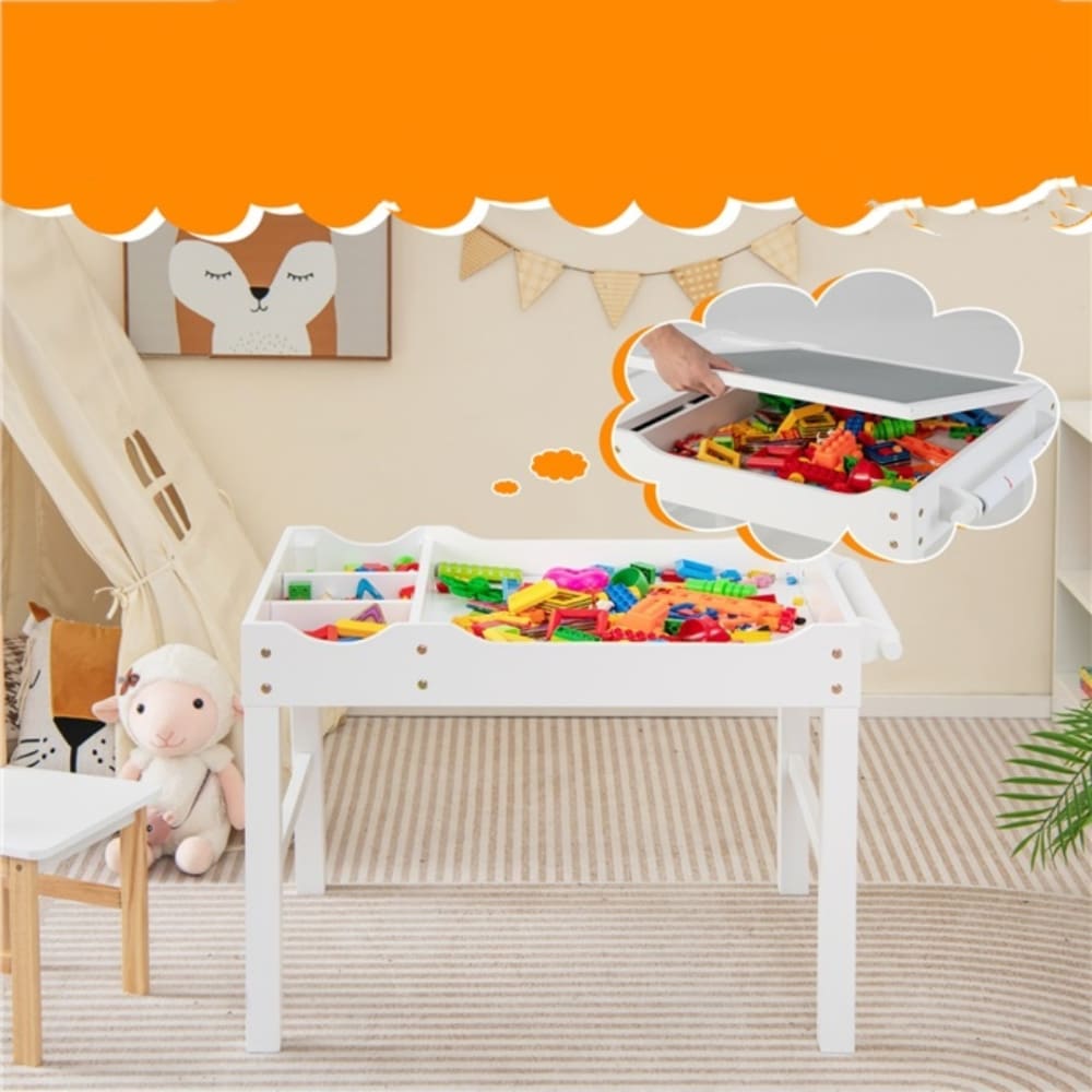 Giantex Table d activités avec plateau réversible bois blanc 86,5X60X57cm Blanc 87x57x36cm