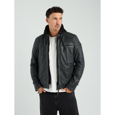 Lederjacke MUSTANG "31020245", Herren, Gr. L, grau (vintage grau), Obermaterial: 100% Leder, Lamm / Innenfutter oben: 60% Baumwolle, 40% Polyester / Innenfutter unten: 100% Baumwolle / Füllung: 100% Polyester / Ärmelfutter: 100% Polyester / Kapuze:...