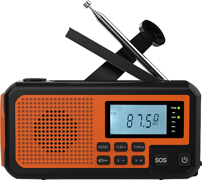 Radio portátil - NK FA350044, Altavoz 3W, Linterna, ABS, AM/FM/SW, DC5V 2A/Panel solar/Baterías AAA, Pantalla LCD, Naranja