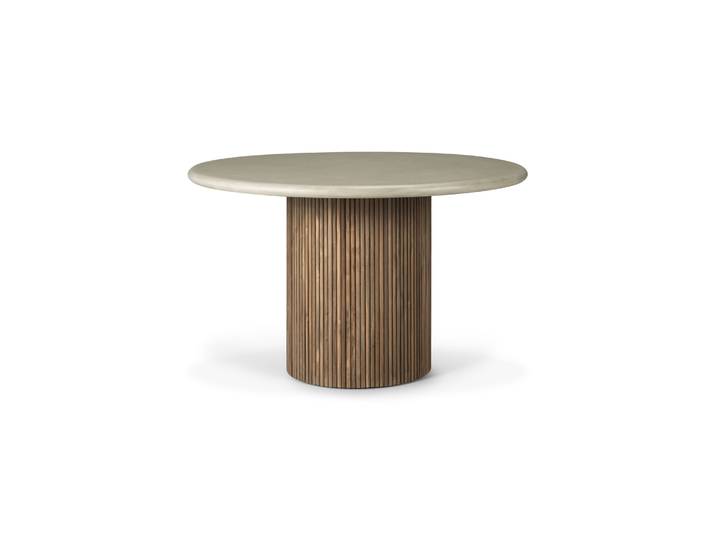 Ethnicraft - Table ronde Roller - Gris - Teck recyclé - Designer Jacques Deneef