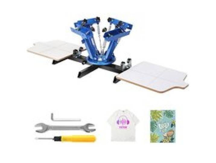 VEVOR Zeefdrukpers T-shirt zeefdrukmachine 4 kleuren + 2 stations, T-shirt pers, warmtepers transferpers DIY-apparatuur printer, textielbedrukking kleding, kussenslopen, bagage etc.