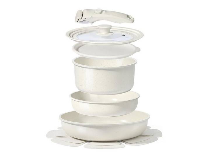 LuxusKollektion Topf-Set Granit-Kochgeschirrset 7 Teile Plus Weiß