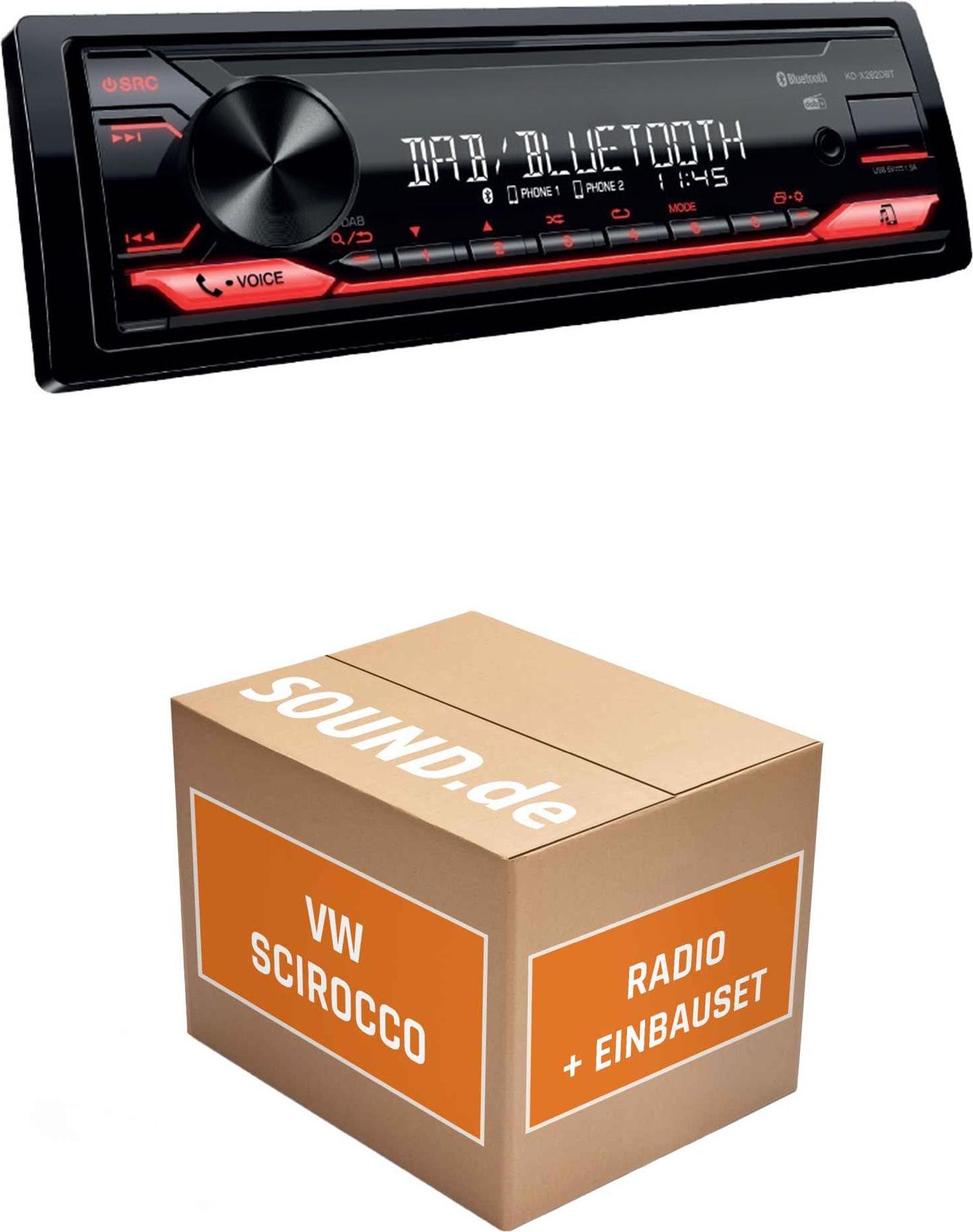 Autoradio Einbaupaket JVC KD-X282DBT passend für VW Scirocco III + Rückfahrkamera, bewegliche Linien Schwarz | Bluetooth: Telefonieren & Audiostreaming