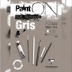 Clairefontaine PaintON Gris, Block A2, kopfseitig geleimt, 30 Blatt, 250g, grau, Mixed Media - 975811C