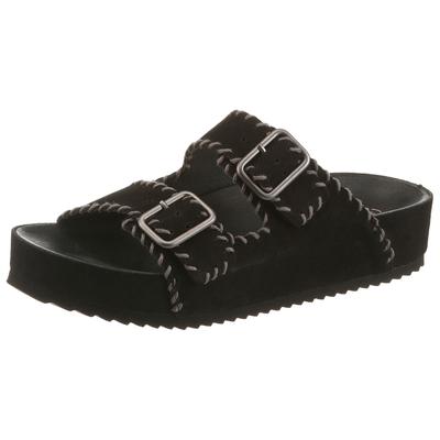 Pantolette VERBENAS "ELENA SERRAJE PASADO", Damen, Gr. 37, Synthetik, schwarz, Veloursleder, kontrastfarbene Details, Schuhe Pantolette, Sommerschuh, Hausschuh, Strandschuh mit zwei verstellbaren Schnallen