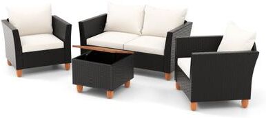 Costway 4 Piece Outdoor Conversation Set with Storage Coffee Table-White