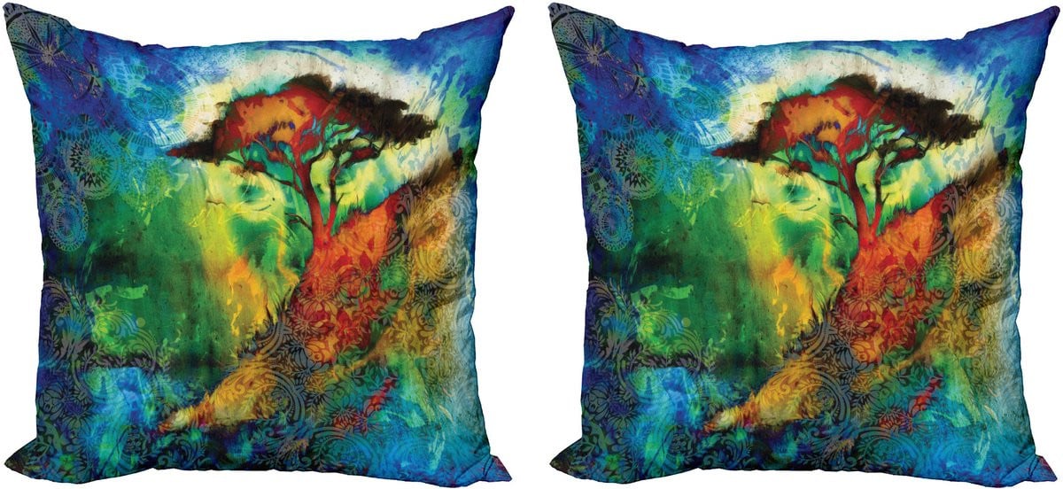 ABAKUHAUS Set van 2 Mystieke decoratieve kussenhoezen, Oosterse grunge stijl, Blauwbruin, 50 x 50 cm