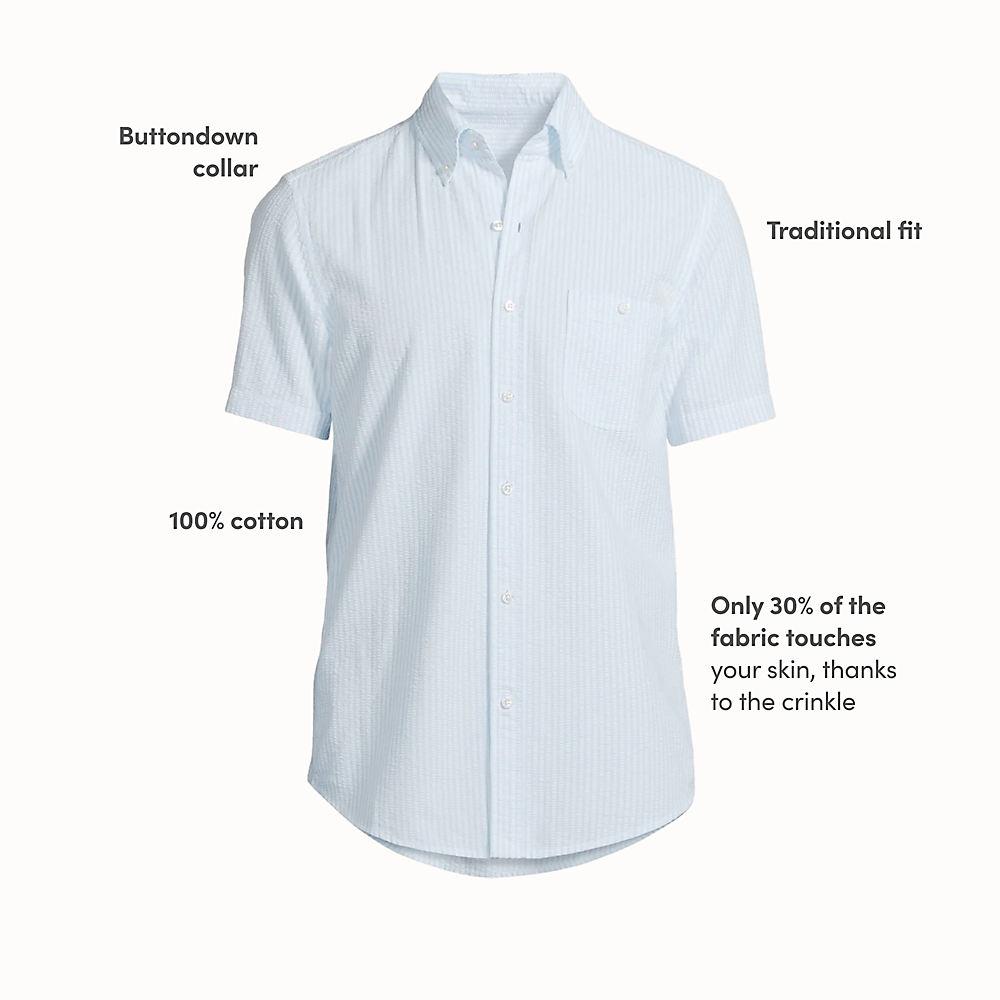 Seersucker-Kurzarmhemd für Herren, Classic Fit, Tall, Herren, size: tall, Blau, Baumwolle, by Lands' End