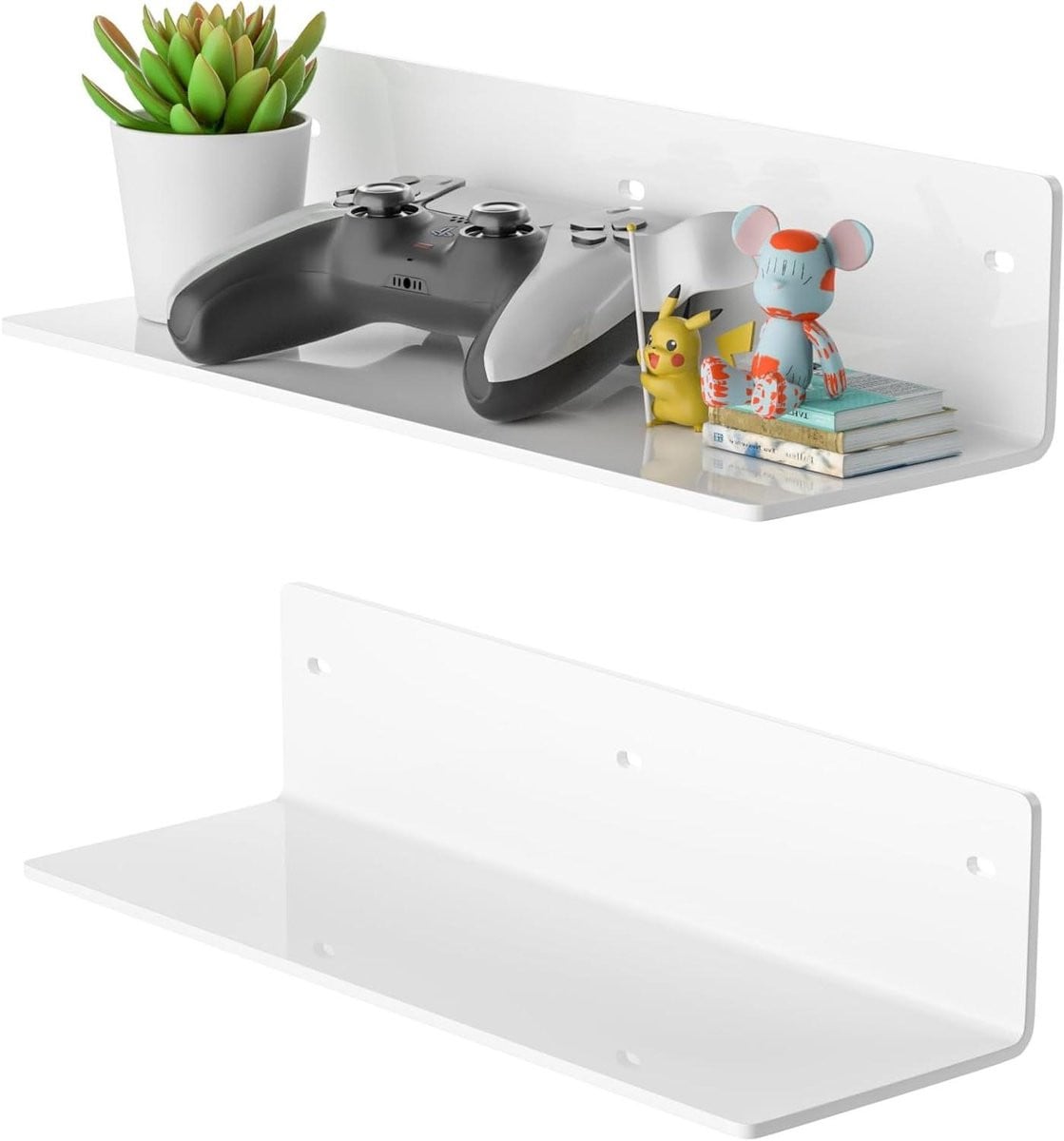 Set van 2 witte acryl zwevende wandplanken van 30 cm voor decoratie en opbergen