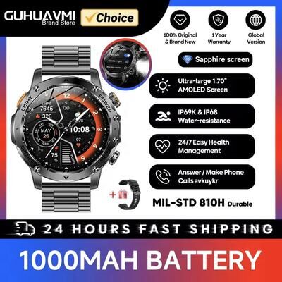 Uplifted Finds Military Grade 1000mAh Smart Watch   AMOLED HD & GPS Tracker   Executive IP68 Waterproof Sports System black Steel