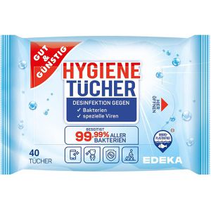 Gut&Günstig Desinfektionstücher Hygienetücher, für Flächen, alkoholisch, 40 Tücher