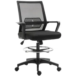 OKWISH Bürostuhl ergonomisch Schwarz 64x59x124 cm mit Netzrücken Wippfunktion Fußring höhenverstellbar 360 Grad Drehstuhl für Büro und Homeoffice