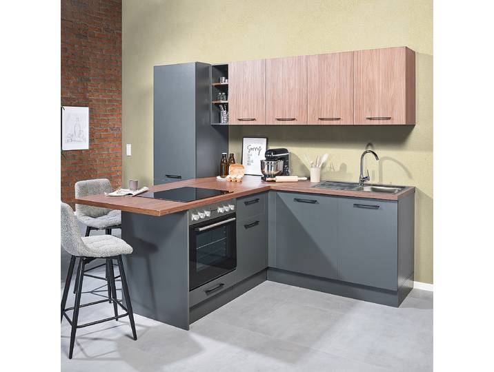 Küchenzeile Joyel 265cm Grau/Graphit Elektrogeräte Basic