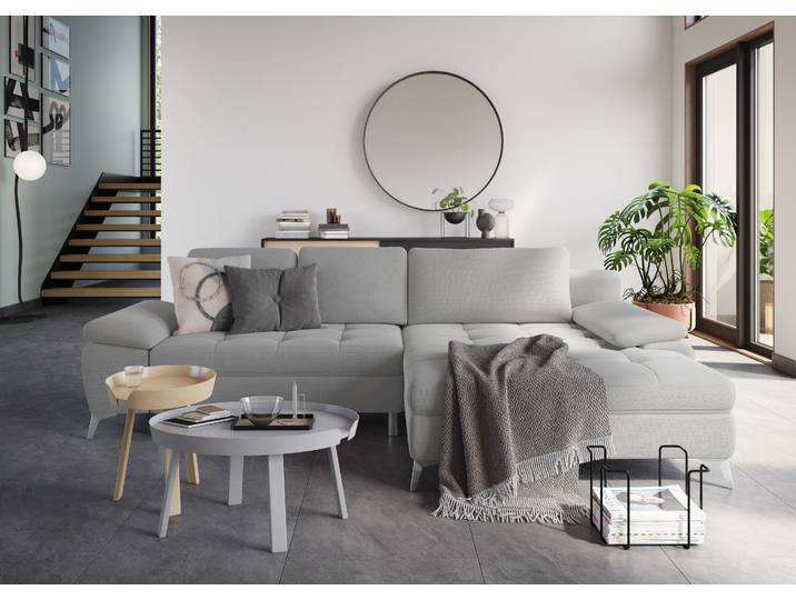 Ecksofa, Struktur, Silber, 290×163 cm, Mega-Recamiere Rechts, Mit Bettkasten, Sit & More