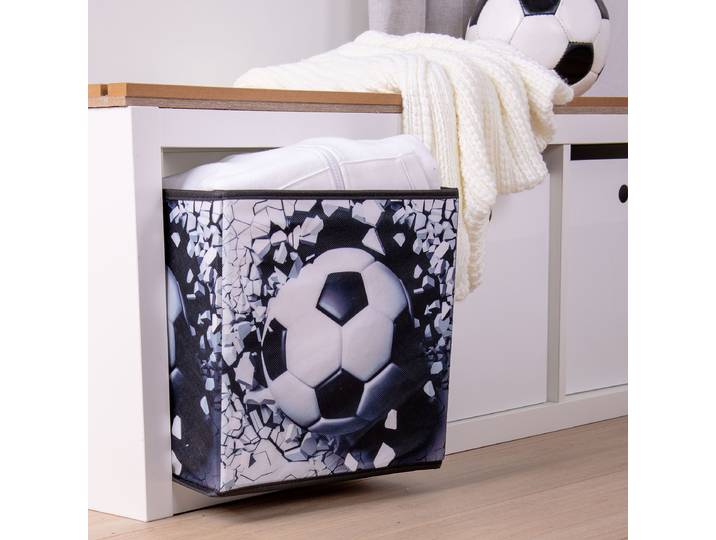 Boîte de rangement pliable Football 30 x 30 x 30cm Blanc/Noir