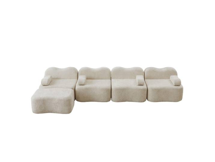 Oxeza Ecksofa 384/167/70 cm Beige mit 1 Fußhocker und bewegliches Armlehnenkissen, Mode, L-Form,L-Form, 384x167 cm, Wohnzimmer, Sofas & Couches, Wohnlandschaften, Ecksofas