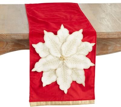 Saro Lifestyle "Velvet Poinsettia Table Runner - 14""x72"""