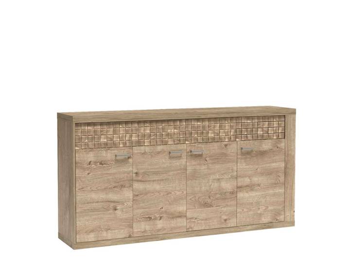 Masseno Kommode YASUO Sideboard mit 4 Türen für Wohnzimmer Schlafzimmer Modern 191,5x40,5x99 cm Eichefarben