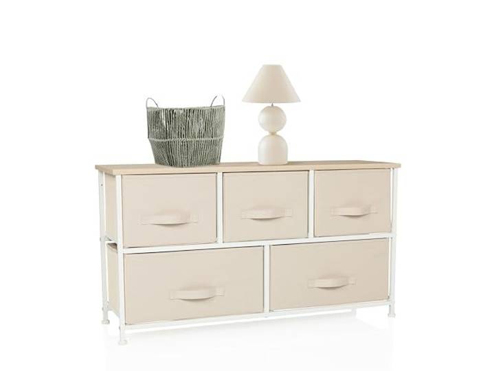 hjh LIVING Kommode mit 5 Stoffschubladen, 100x30x55 cm, Beige