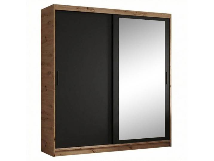 Beautysofa Kleiderschrank HELA (Schrank mit Spiegel, Breite: 100 cm, 120 cm oder 180 cm) Weiß, Schwarz oder Schwarz + Artisan