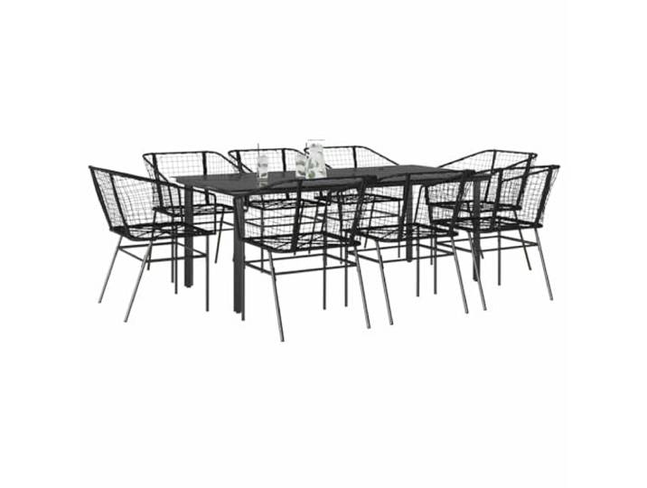 Polyrattan wetterfestes Esszimmerset pulverbeschichteter Stahlrahmen 9 9-teiliges Polyrattan Garten Esszimmerset mit Glas Tischplatte und Stahlgestell Schwarz UV-bestaendig fuer Terrasse Balkon