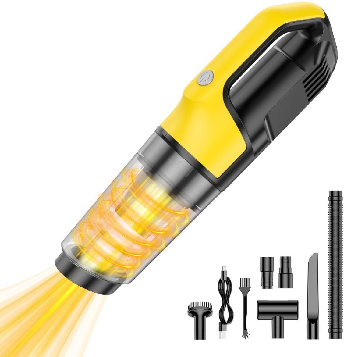 INF Aspirateur de voiture sans fil - Moteur en cuivre, forte aspiration, charge sans fil, grande capacité, portatif 34cm pour Jaune