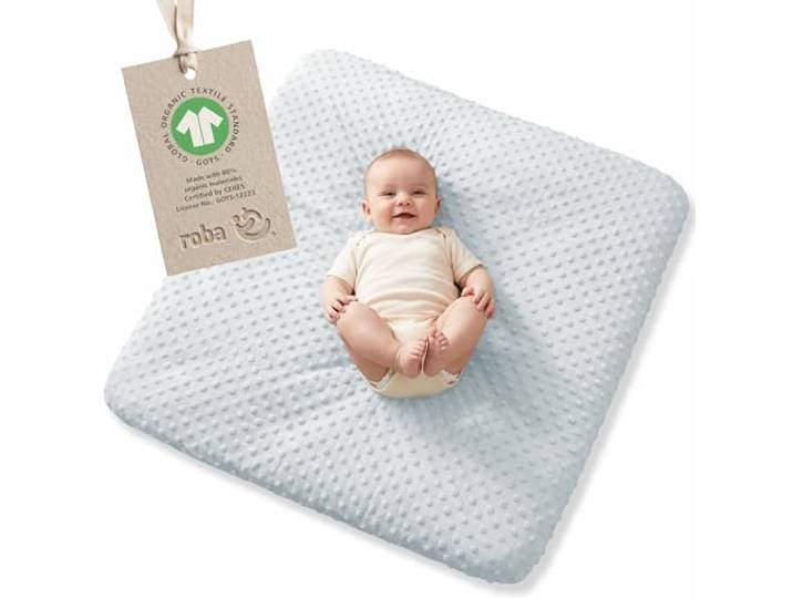 roba Lil Planet Spannbezug für Wickelauflagen 75 × 85 cm – Bezug aus 80% Bio-Baumwolle – GOTS zertifiziert – OEKO-TEX STANDARD 100 – Hellblau/Sky