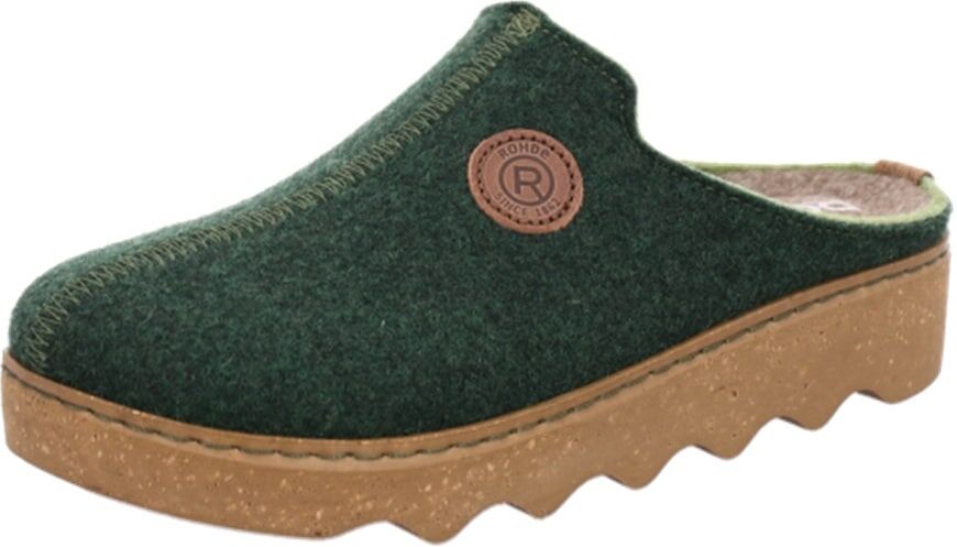 Pantoffel ROHDE "Foggia-D", Damen, Gr. 37, Filz, grün (dunkelgrün), Schuhe Pantoffel, Hausschuh, Clog, zweifarbiger Homeslipper mit Profilsohle