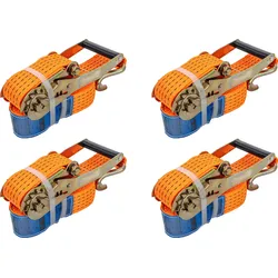 Satz aus vier orangefarbenen UNITRAILER 4m/50mm/5t Transportgurten mit Spannvorrichtung