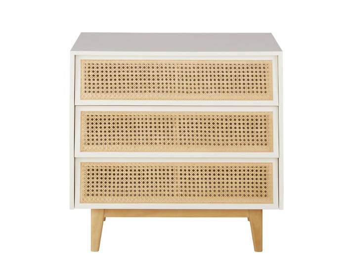 Commode 3 tiroirs blanche cannage en rotin L80