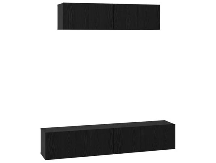Roanoer TV Lowboard Hängend 4-Teilig Wandboard Schwarz Eichen-Optik Platzsparendes Wand-TV-Board-Set aus Holzwerkstoff in schwarzer Eichen-Optik mit Schiebetüren für Wohn- und Schlafzimmer.