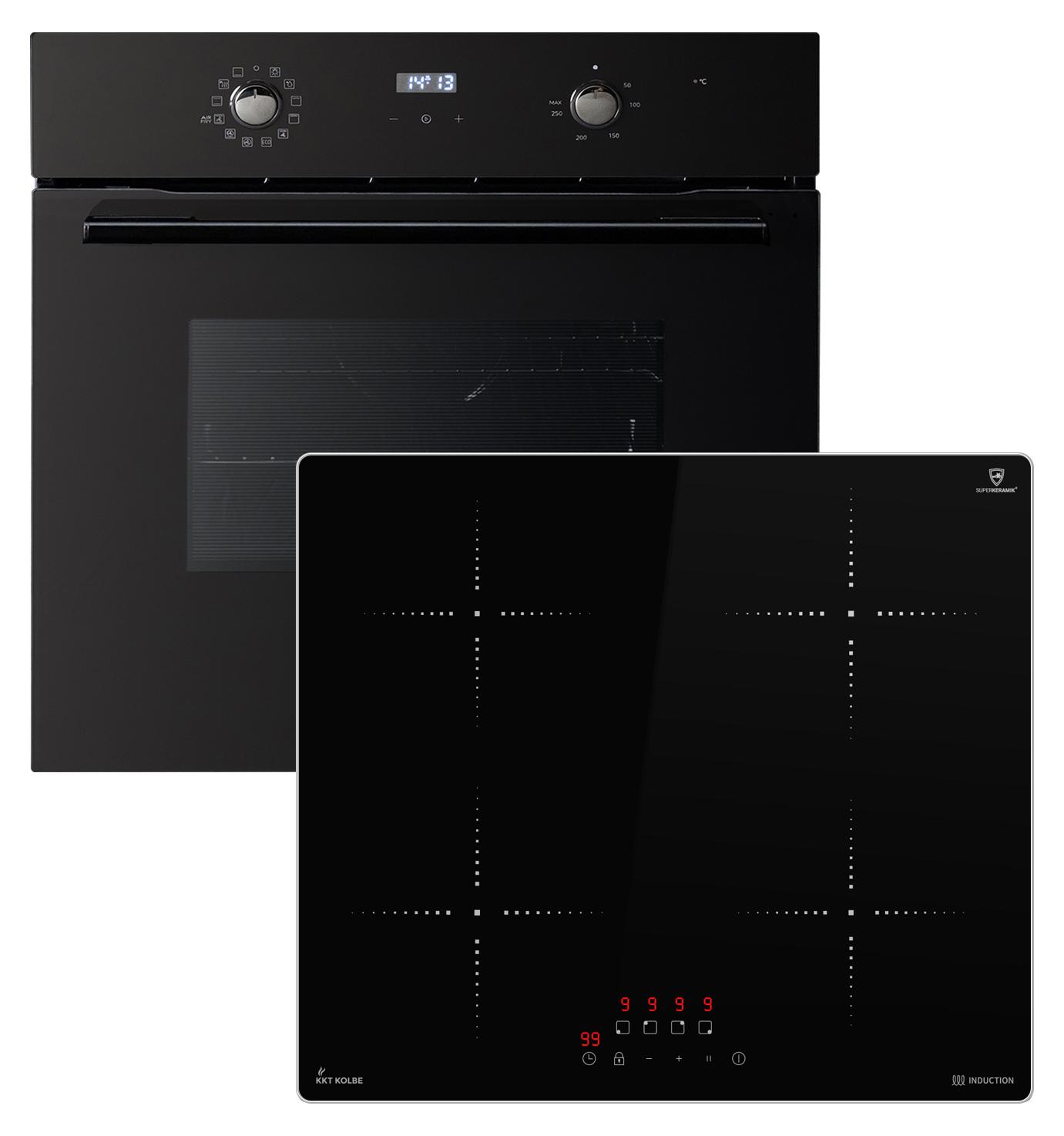 KKT KOLBE Autarkes Herdset | 60cm Einbaubackofen BO8005FB | 59cm Induktionskochfeld IH85900ED | Grill | Heißluft | Automatik-Timer | 2-fach Wärmeschutzverglasung | Kindersicherung | SET8005FBIH859ED