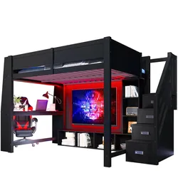 STILVORA Hochbett 140x200 cm Holz mit Schreibtisch LED-Beleuchtung Stauraumtreppe multifunktional platzsparend stabil schwarz