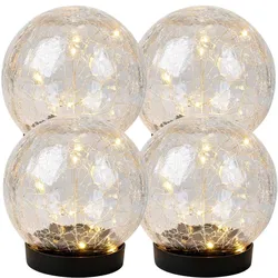 Solarlampe Außen Solarleuchte Balkon Deko Crackle Glas klar LED D 12 cm 4er Set