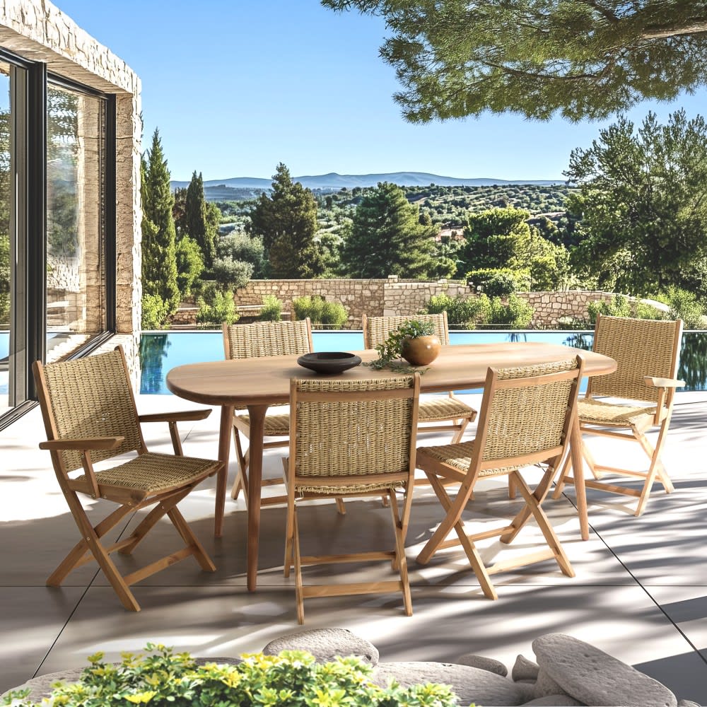 MACABANE Salon de jardin 6 places Marron 200x78x90cm