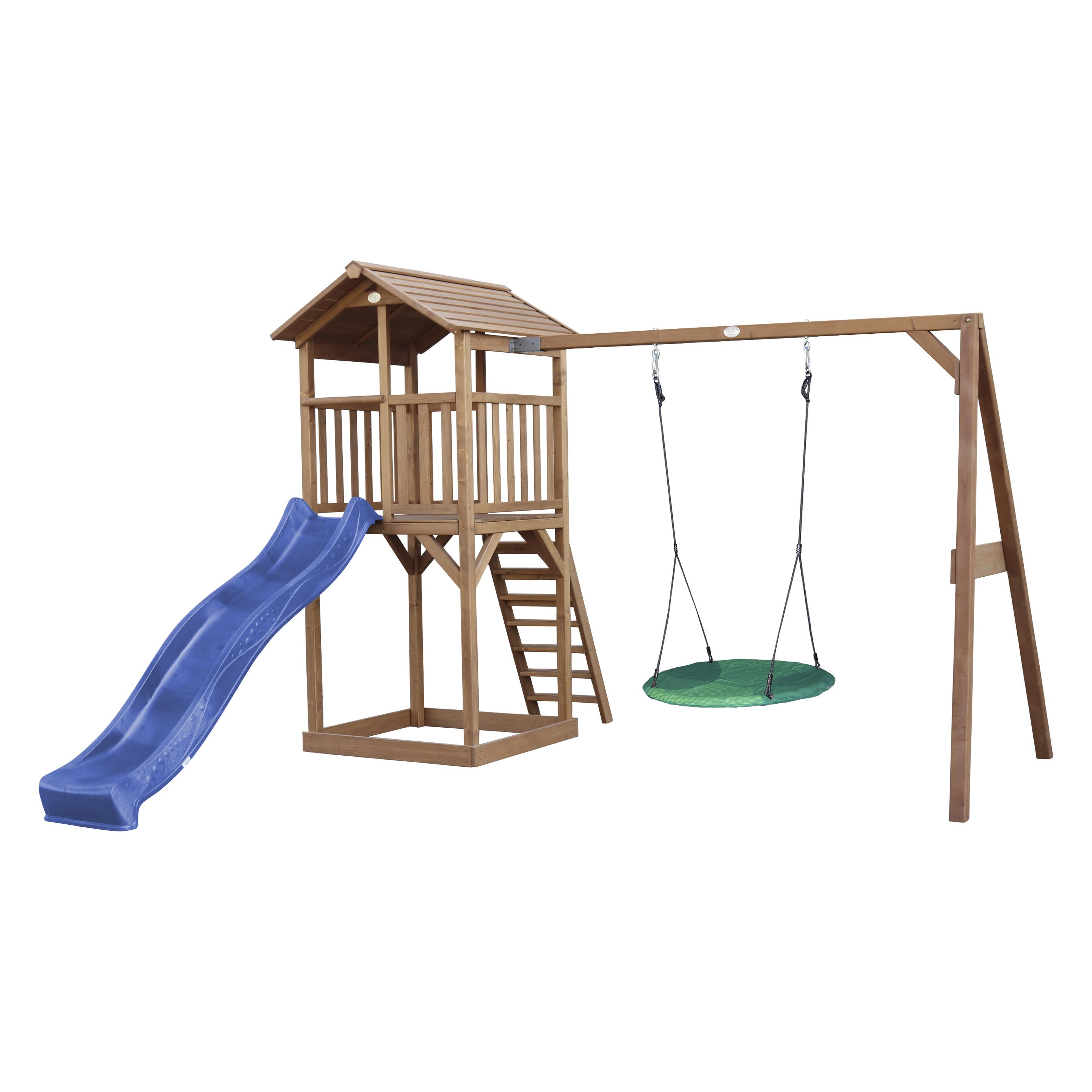 Axi Beach Tower Spielturm mit Summer Nest Schaukel Braun - Blaue Rutsche (A025.123.30)